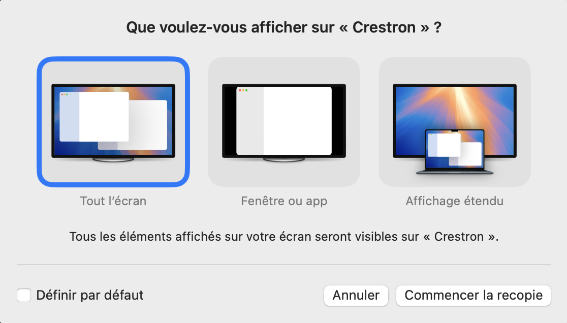 confirmation partage d'écran HDMI