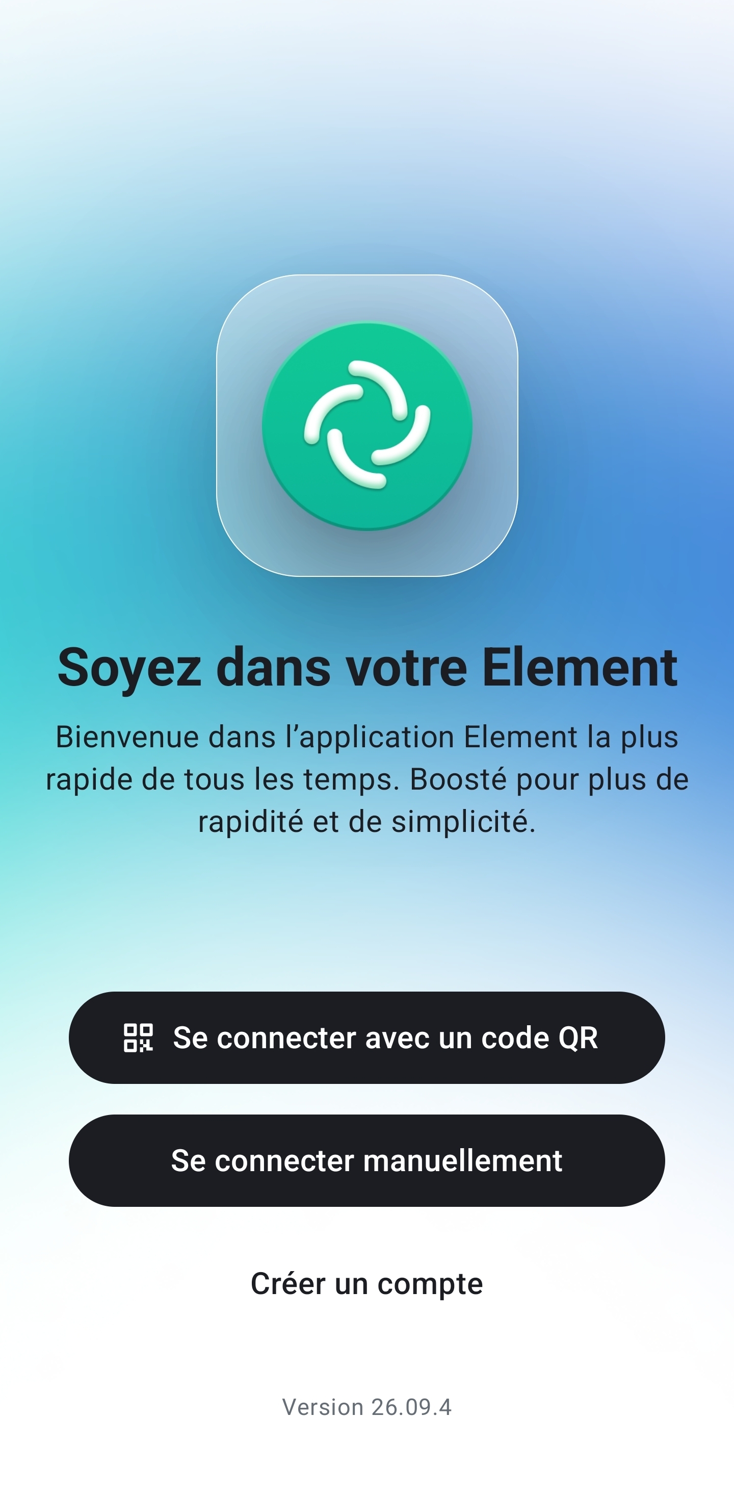 Écran de bienvenue Element X
