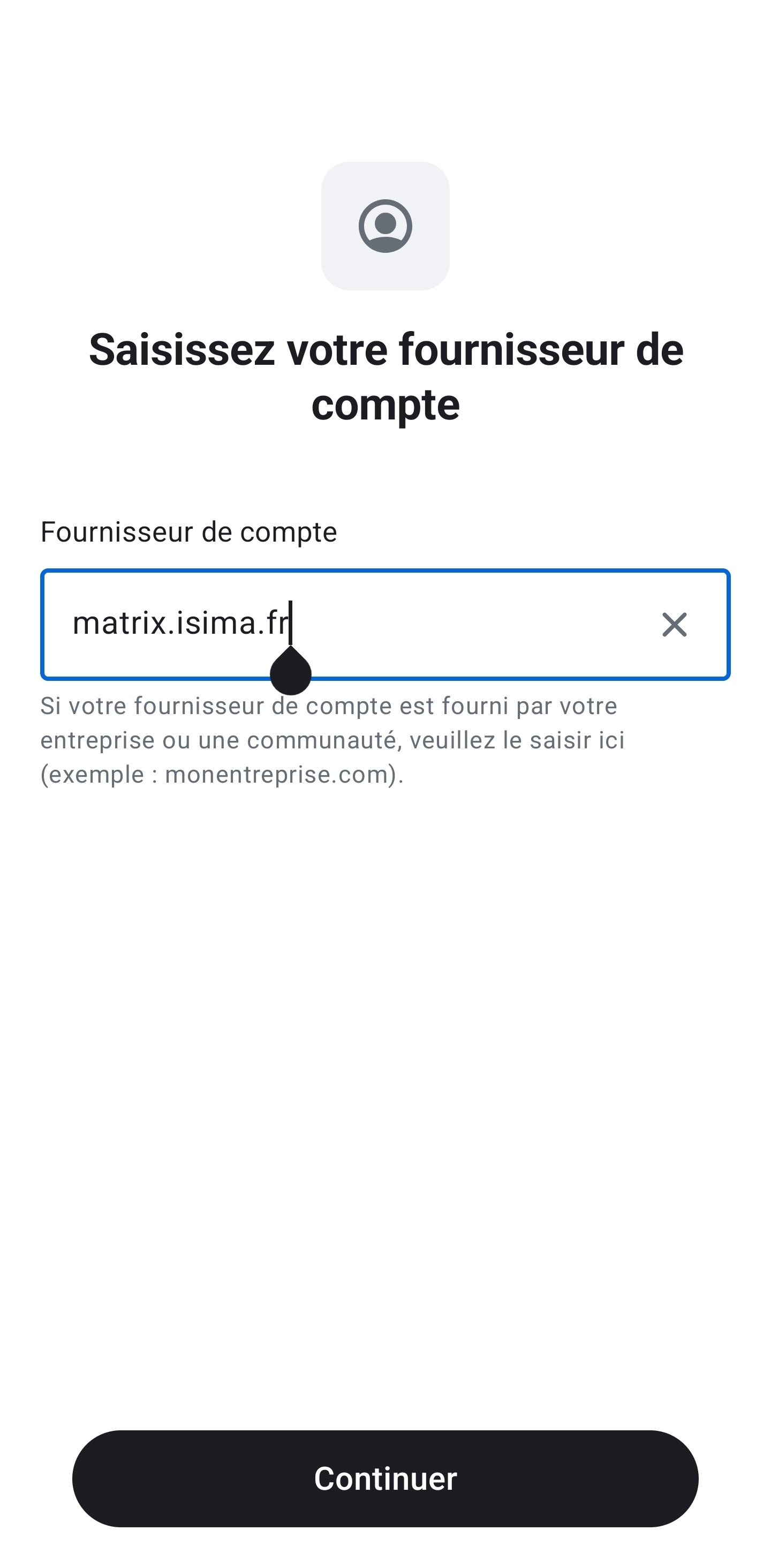 Écran « Fournisseur de compte »