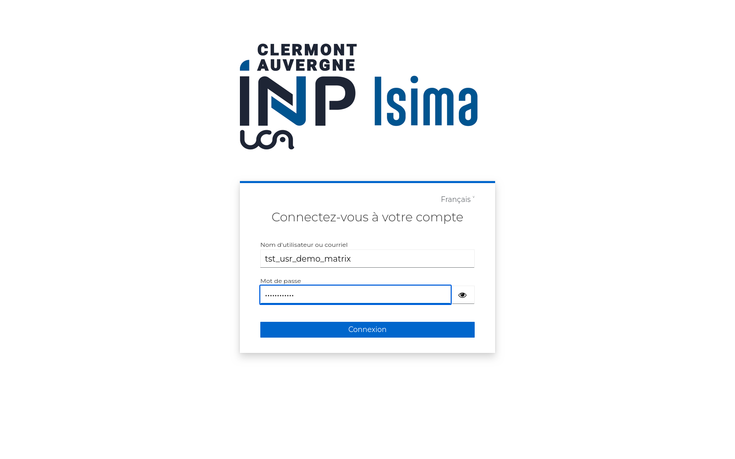 Formulaire de connexion rempli