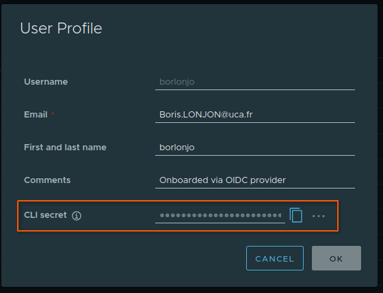 Profil utilisateur et CLI secret
