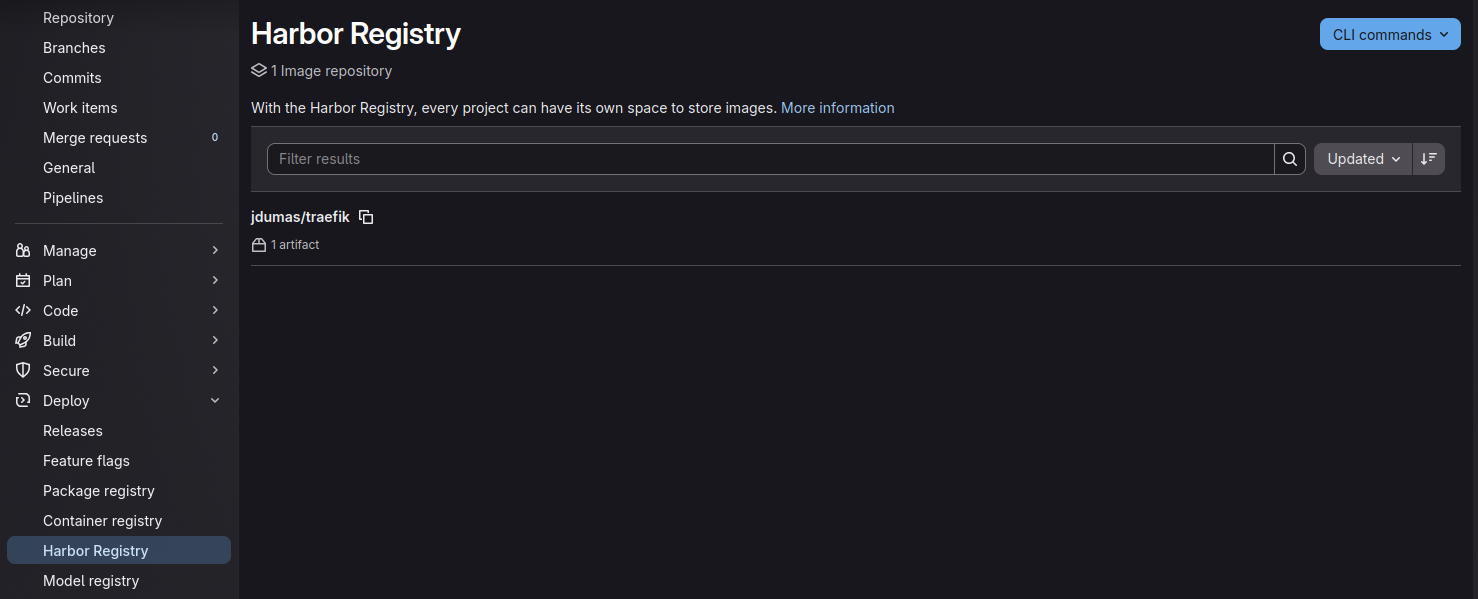 Vue Harbor Registry dans GitLab